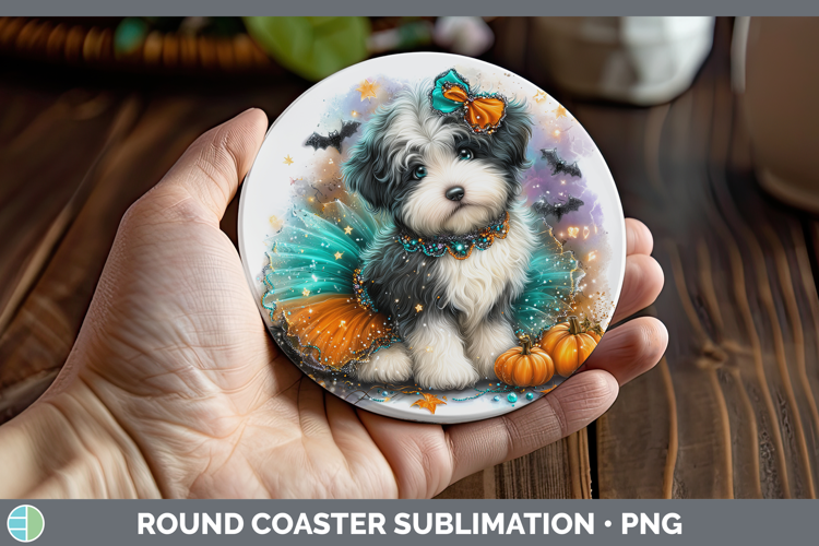 Dogs 01 Halloween Old English Sheepdog Round Coaster Sublima