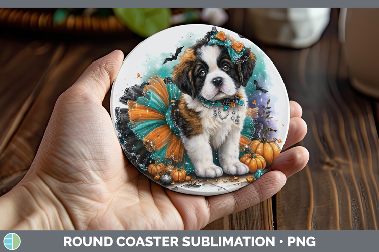 Dogs 01 Halloween Saint Bernard Round Coaster Sublimation Co