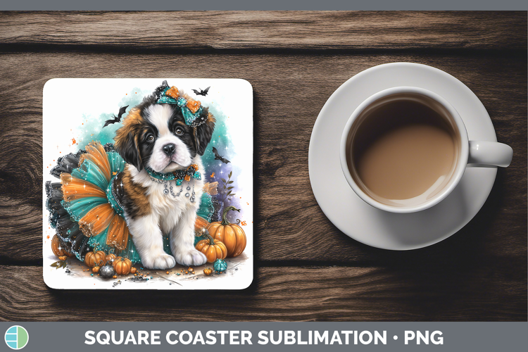 Dogs 01 Halloween Saint Bernard Square Coaster Sublimation C