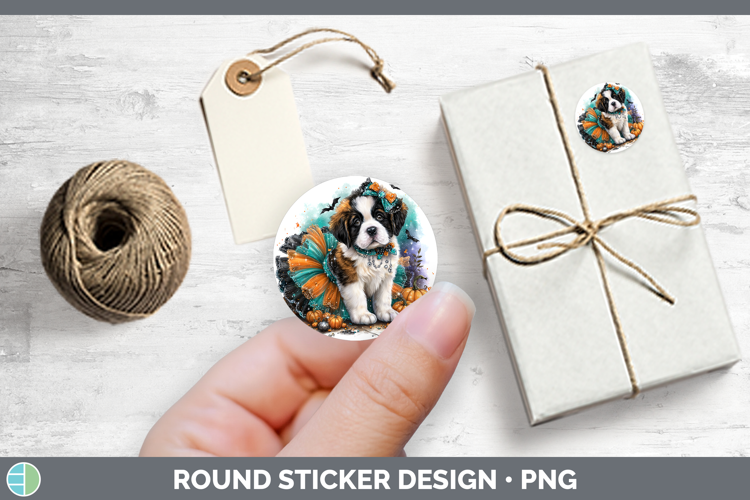 Dogs 01 Halloween Saint Bernard Stickers | Round Labels Desi