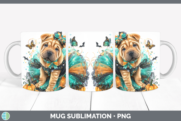 Dogs 01 Halloween Shar Pei Mug Wrap Sublimation Coffee Cup D