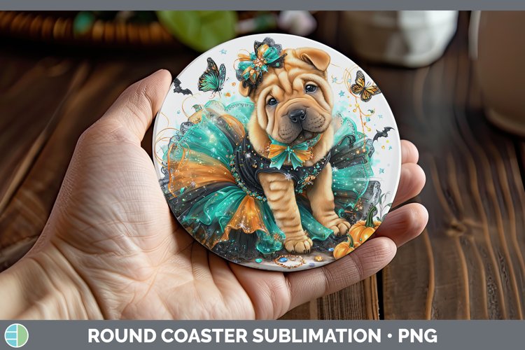 Dogs 01 Halloween Shar Pei Round Coaster Sublimation Coaster