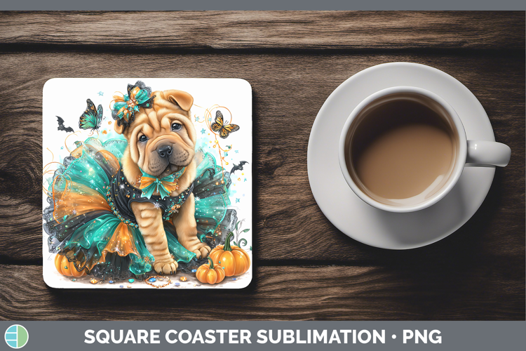 Dogs 01 Halloween Shar Pei Square Coaster Sublimation Coaste