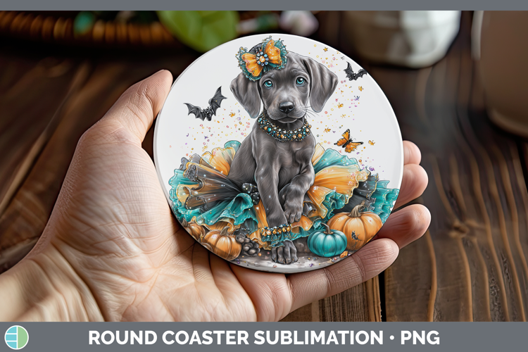 Dogs 01 Halloween Weimaraner Round Coaster Sublimation Coast