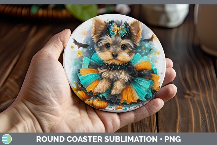 Dogs 01 Halloween Yorkshire Terrier Round Coaster Sublimatio