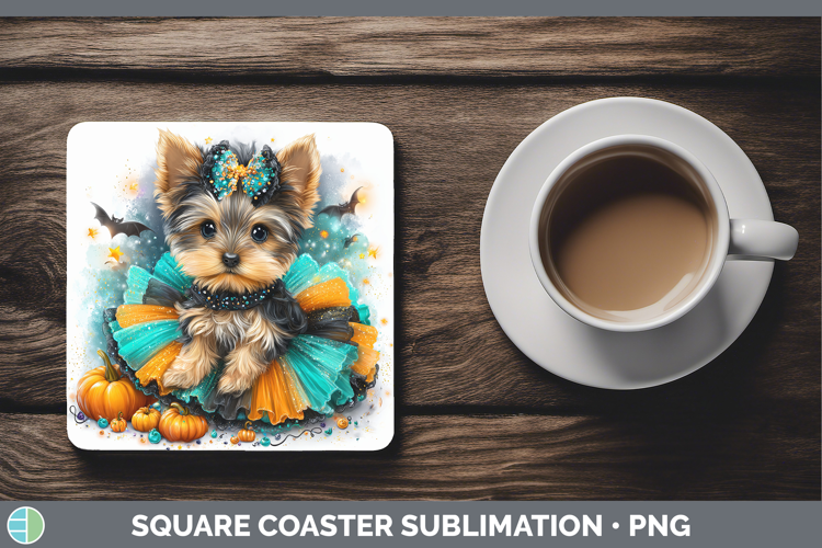 Dogs 01 Halloween Yorkshire Terrier Square Coaster Sublimati