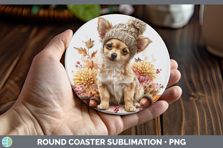 Chihuahua Dogs 01 Knit Hat Round Coaster Sublimation Design