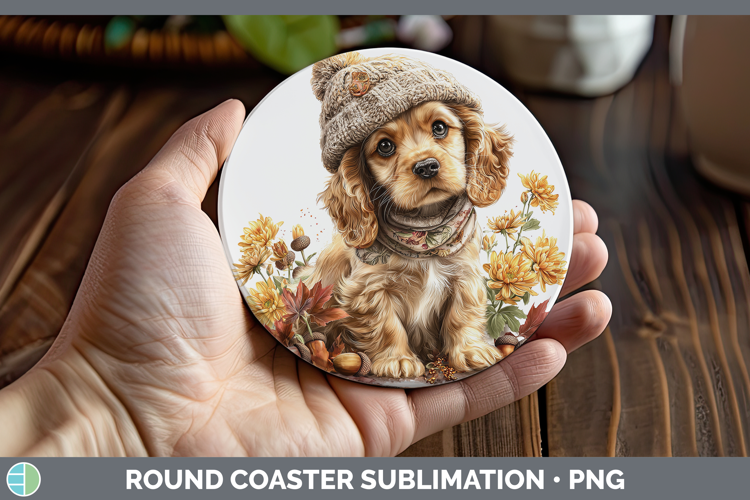 Cocker Spaniel Dogs 01 Knit Hat Round Coaster Sublimation De
