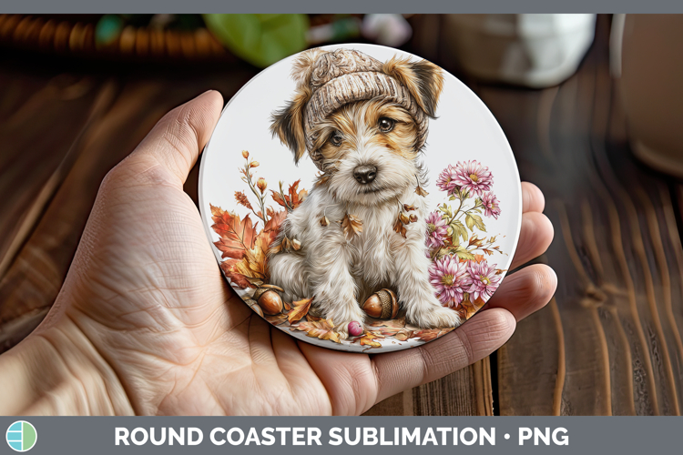 Fox Terrier Dogs 01 Knit Hat Round Coaster Sublimation Desig
