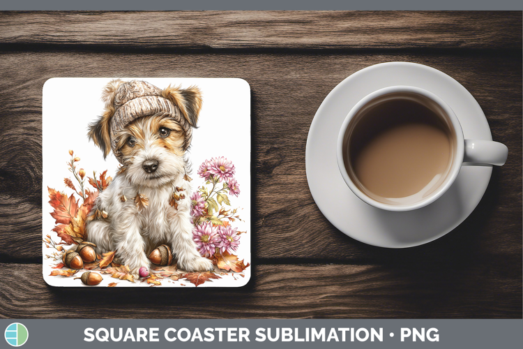Fox Terrier Dogs 01 Knit Hat Square Coaster Sublimation Desi