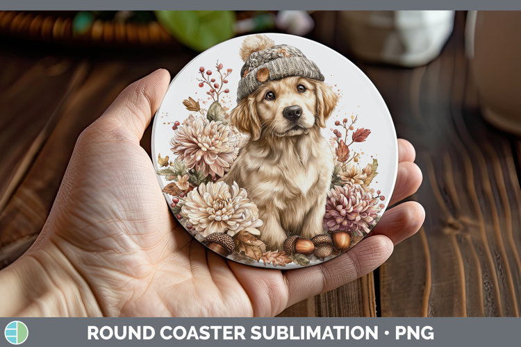 Golden Retriever Dogs 01 Knit Hat Round Coaster Sublimation