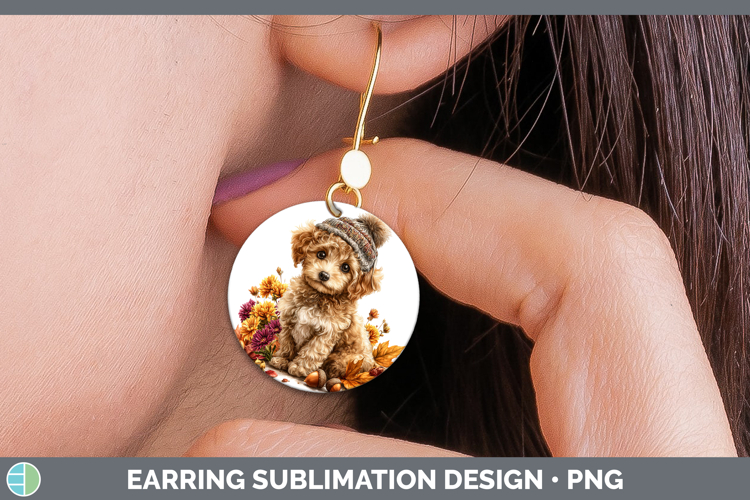 Poodle Dogs 01 Knit Hat Round Earrings Sublimation Design