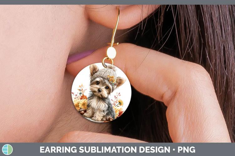Yorkshire Terrier Dogs 01 Knit Hat Round Earrings Sublimatio