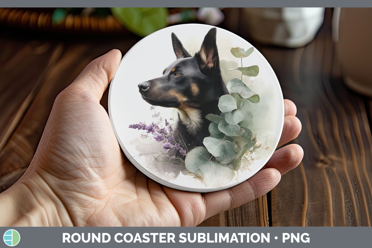 Australian Kelpie Dogs 01 Lavender and Eucalyptus Round Coas