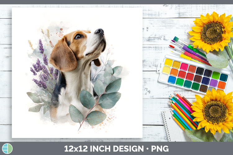 Beagle Dogs 01 Lavender and Eucalyptus Paper Backgrounds Des