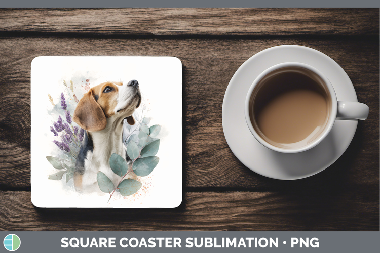 Beagle Dogs 01 Lavender and Eucalyptus Square Coaster Sublim