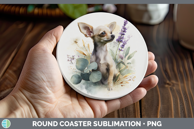 Chihuahua Dogs 01 Lavender and Eucalyptus Round Coaster Subl