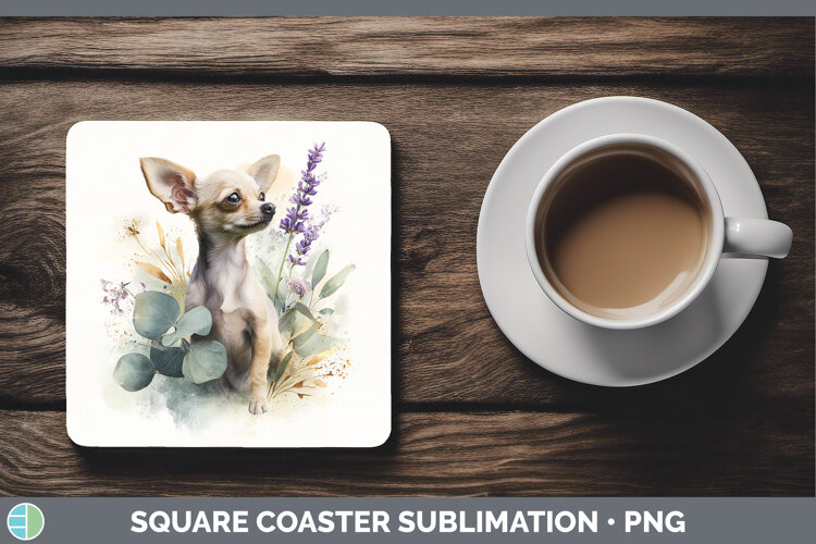 GorgeousDogs 01 Lavender and Eucalyptus Square Coaster design.