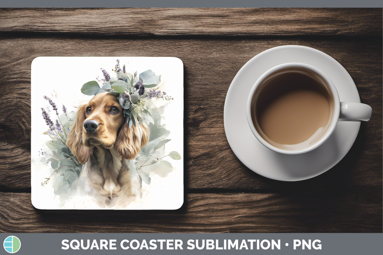 Cocker Spaniel Dogs 01 Lavender and Eucalyptus Square Coaste