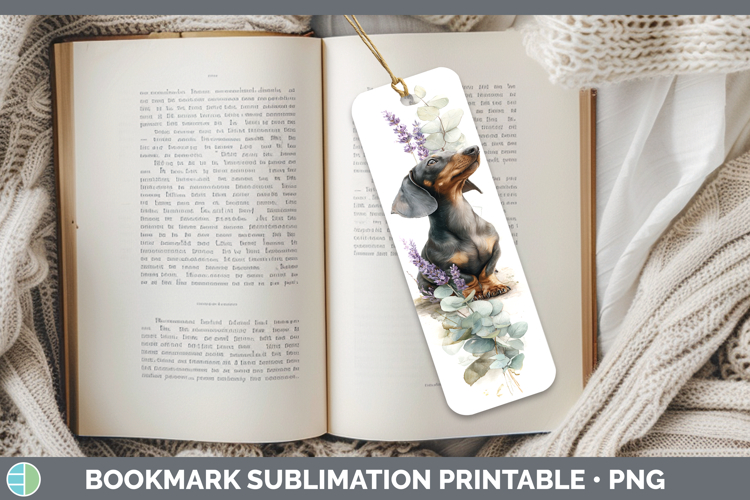Dachshund Dogs 01 Lavender and Eucalyptus Bookmark Sublimati