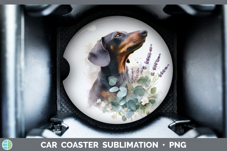 Dachshund Dogs 01 Lavender and Eucalyptus Car Coaster Sublim