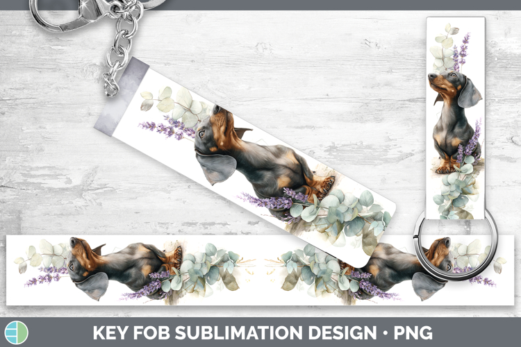 Dachshund Dogs 01 Lavender and Eucalyptus Key Fob Sublimatio