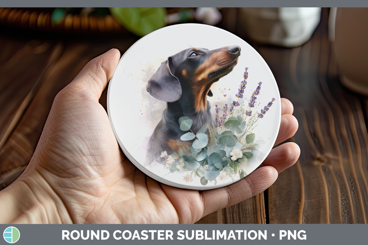 Dachshund Dogs 01 Lavender and Eucalyptus Round Coaster Subl