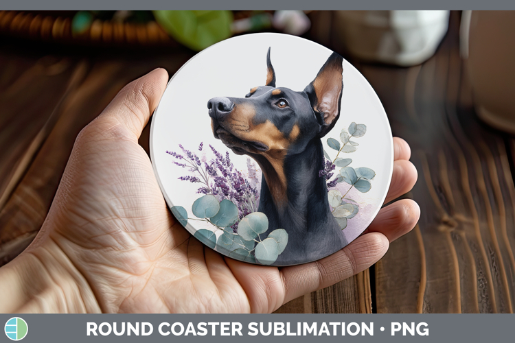 Doberman Pinscher Dogs 01 Lavender and Eucalyptus Round Coas