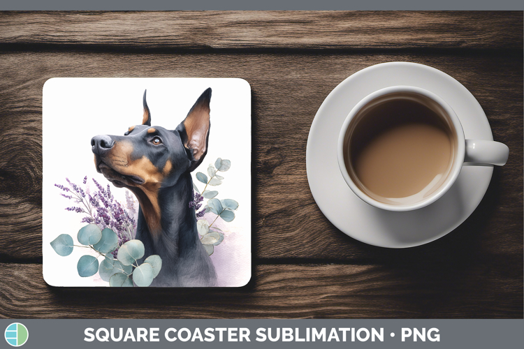 Doberman Pinscher Dogs 01 Lavender and Eucalyptus Square Coa
