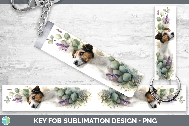 Fox Terrier Dogs 01 Lavender and Eucalyptus Key Fob Sublimat