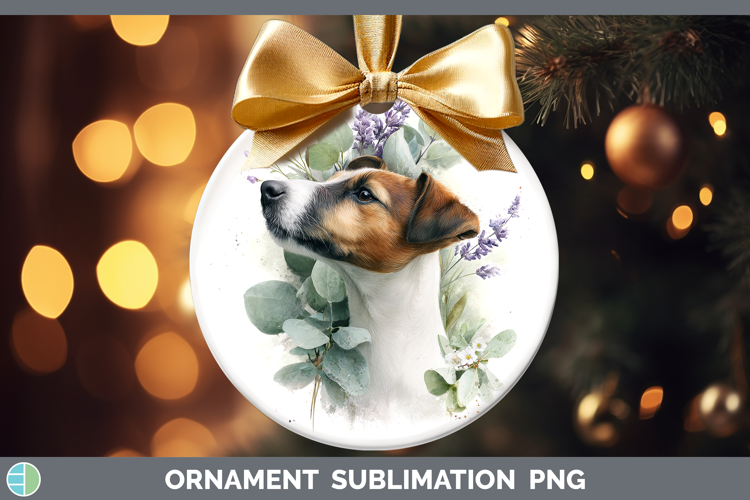 Fox Terrier Dogs 01 Lavender and Eucalyptus Ornament Sublima