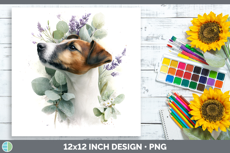 Fox Terrier Dogs 01 Lavender and Eucalyptus Paper Background