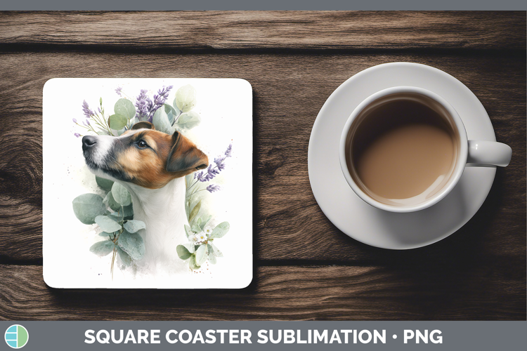 Fox Terrier Dogs 01 Lavender and Eucalyptus Square Coaster S