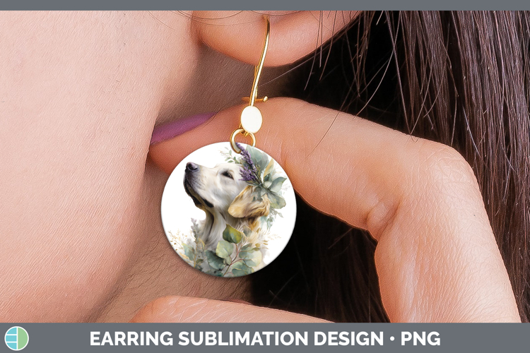 Golden Retriever Dogs 01 Lavender and Eucalyptus Round Earri