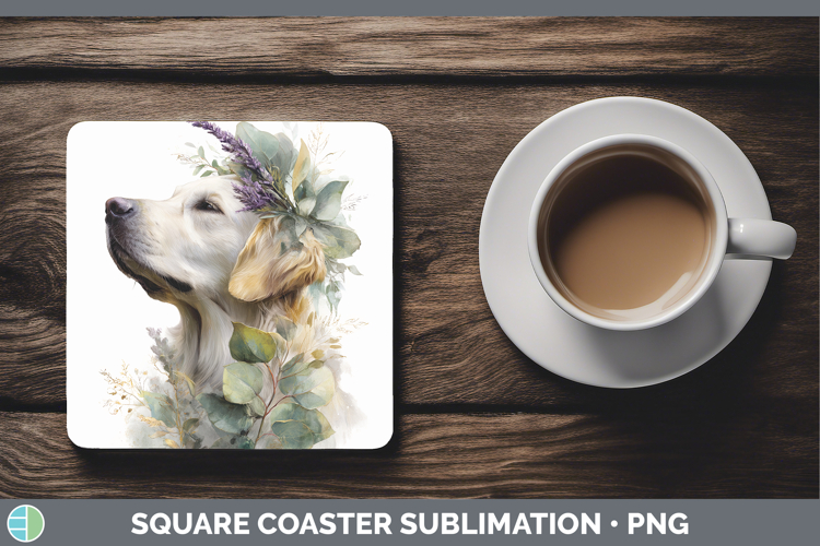 Golden Retriever Dogs 01 Lavender and Eucalyptus Square Coas