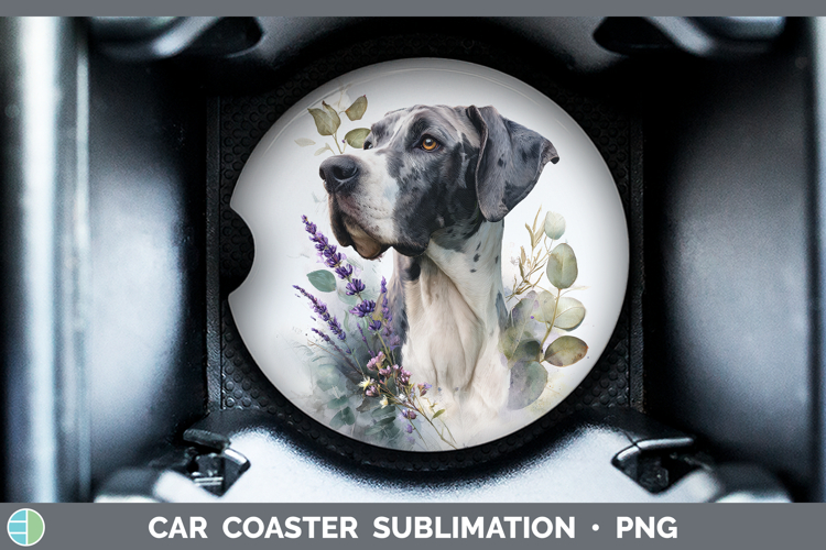 Great Dane Dogs 01 Lavender and Eucalyptus Car Coaster Subli