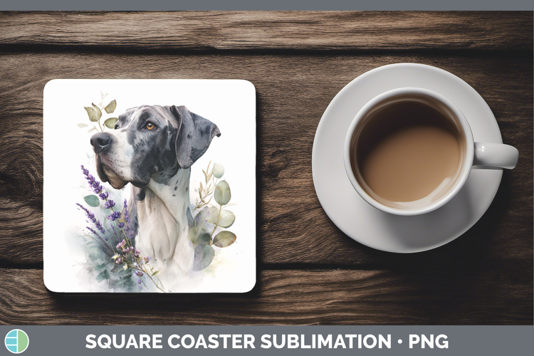 Great Dane Dogs 01 Lavender and Eucalyptus Square Coaster Su