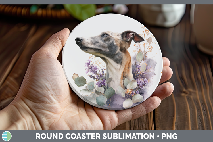 Greyhound Dogs 01 Lavender and Eucalyptus Round Coaster Subl
