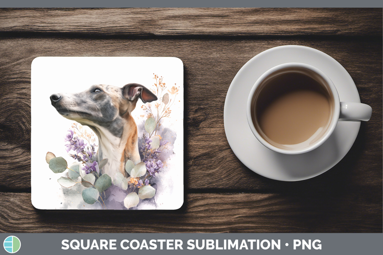 Greyhound Dogs 01 Lavender and Eucalyptus Square Coaster Sub