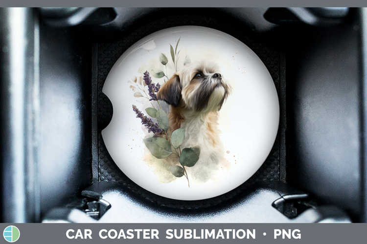 Lhasa Apso Dogs 01 Lavender and Eucalyptus Car Coaster Subli