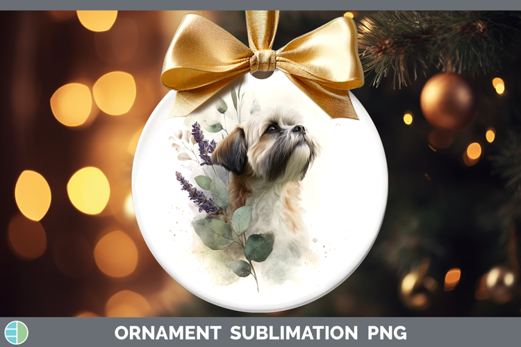 Lhasa Apso Dogs 01 Lavender and Eucalyptus Ornament Sublimat