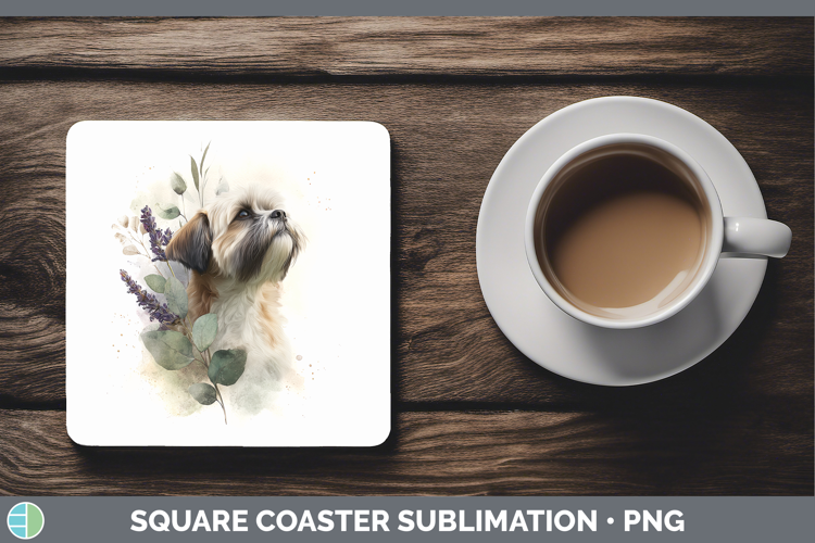 Lhasa Apso Dogs 01 Lavender and Eucalyptus Square Coaster Su