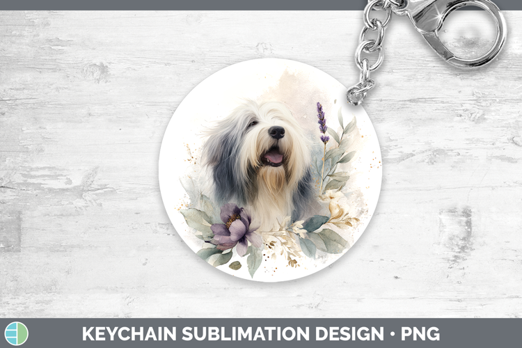 Old English Sheepdog Dogs 01 Lavender and Eucalyptus Keychai