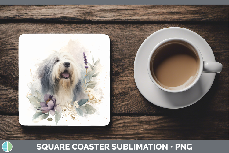 Old English Sheepdog Dogs 01 Lavender and Eucalyptus Square