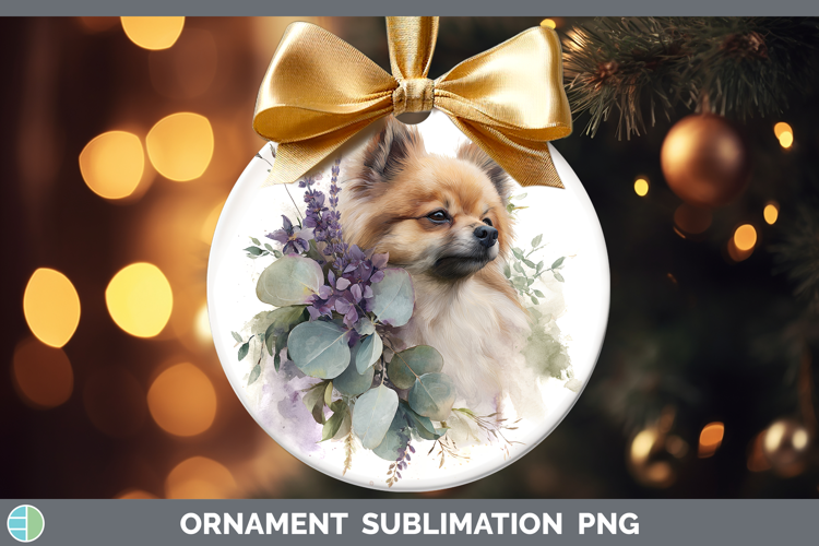 Pomeranian Dogs 01 Lavender and Eucalyptus Ornament Sublimat
