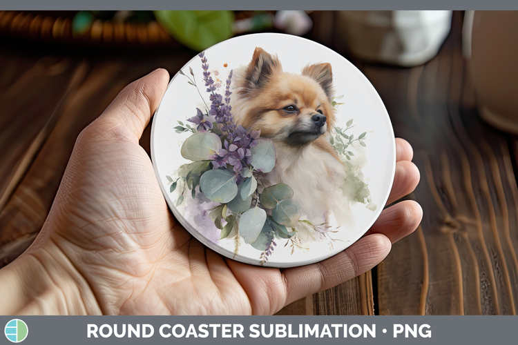 Pomeranian Dogs 01 Lavender and Eucalyptus Round Coaster Sub