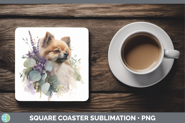 Pomeranian Dogs 01 Lavender and Eucalyptus Square Coaster Su