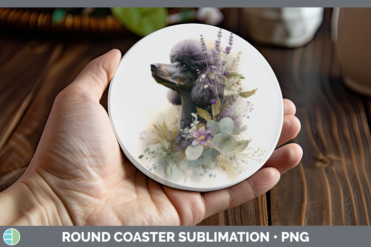 Poodle Dogs 01 Lavender and Eucalyptus Round Coaster Sublima