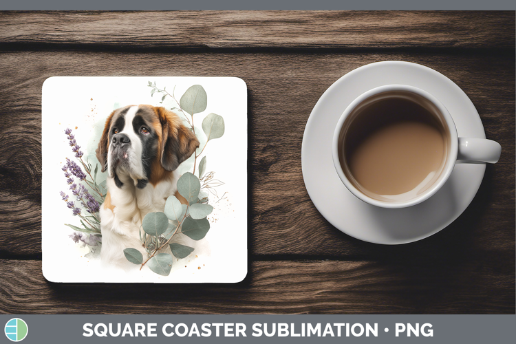 Saint Bernard Dogs 01 Lavender and Eucalyptus Square Coaster