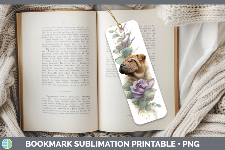 Shar Pei Dogs 01 Lavender and Eucalyptus Bookmark Sublimatio